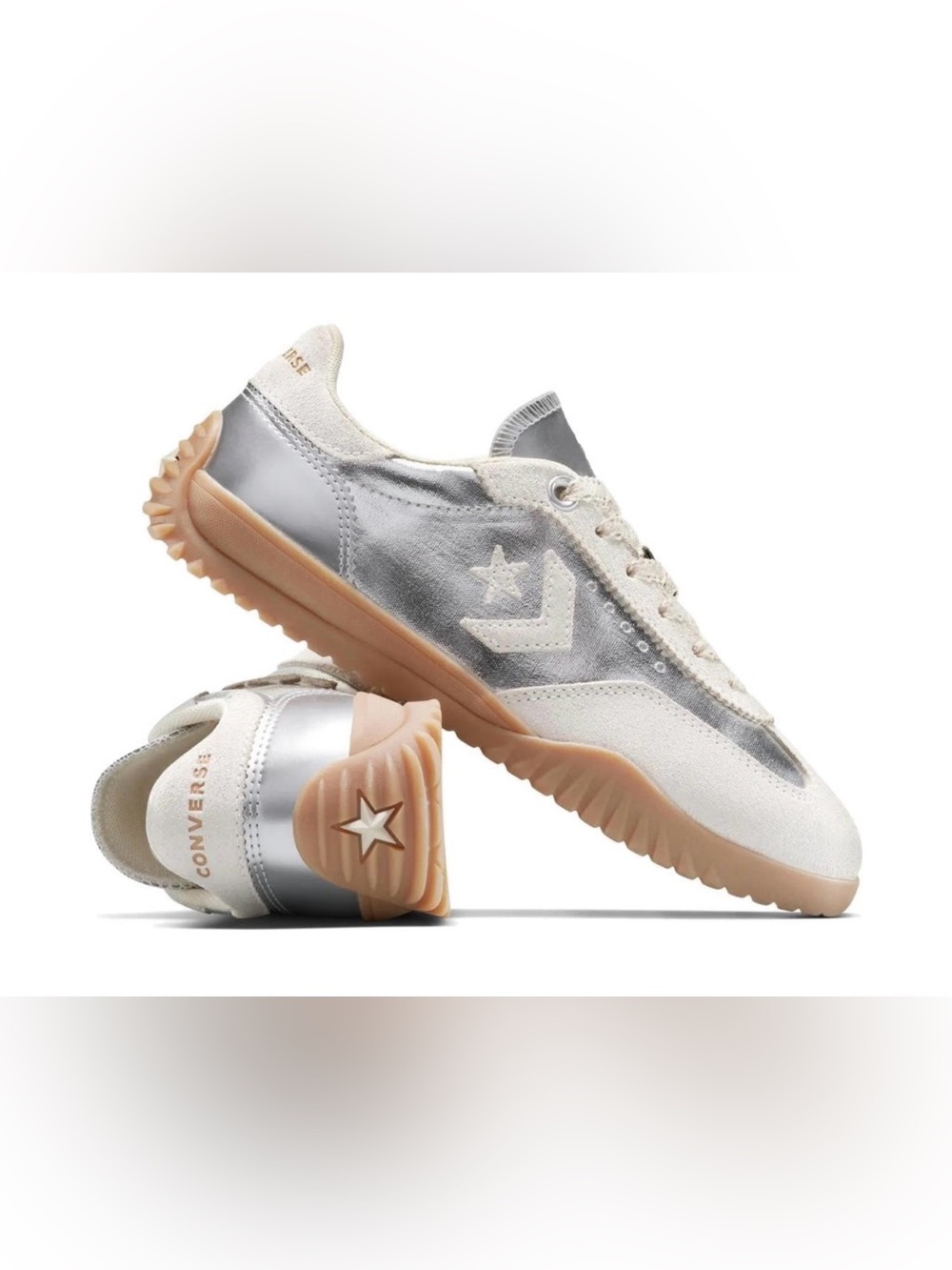 Converse Run Star Trainer Metallic Silver Gum Sneakers Women’s 9.5 Men’s 8